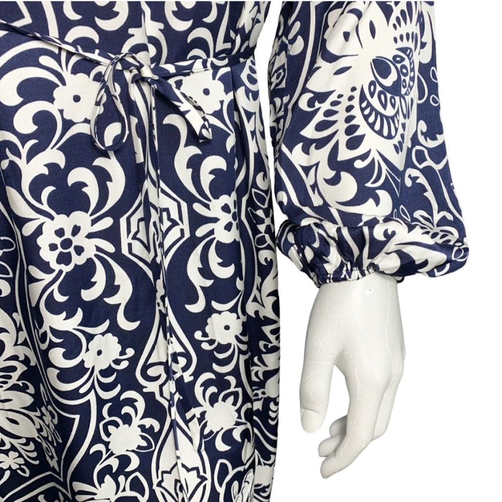 BODEN Silk Blend Ornate Garden Long Sleeve Column Dress in Navy - Picture 11 of 12